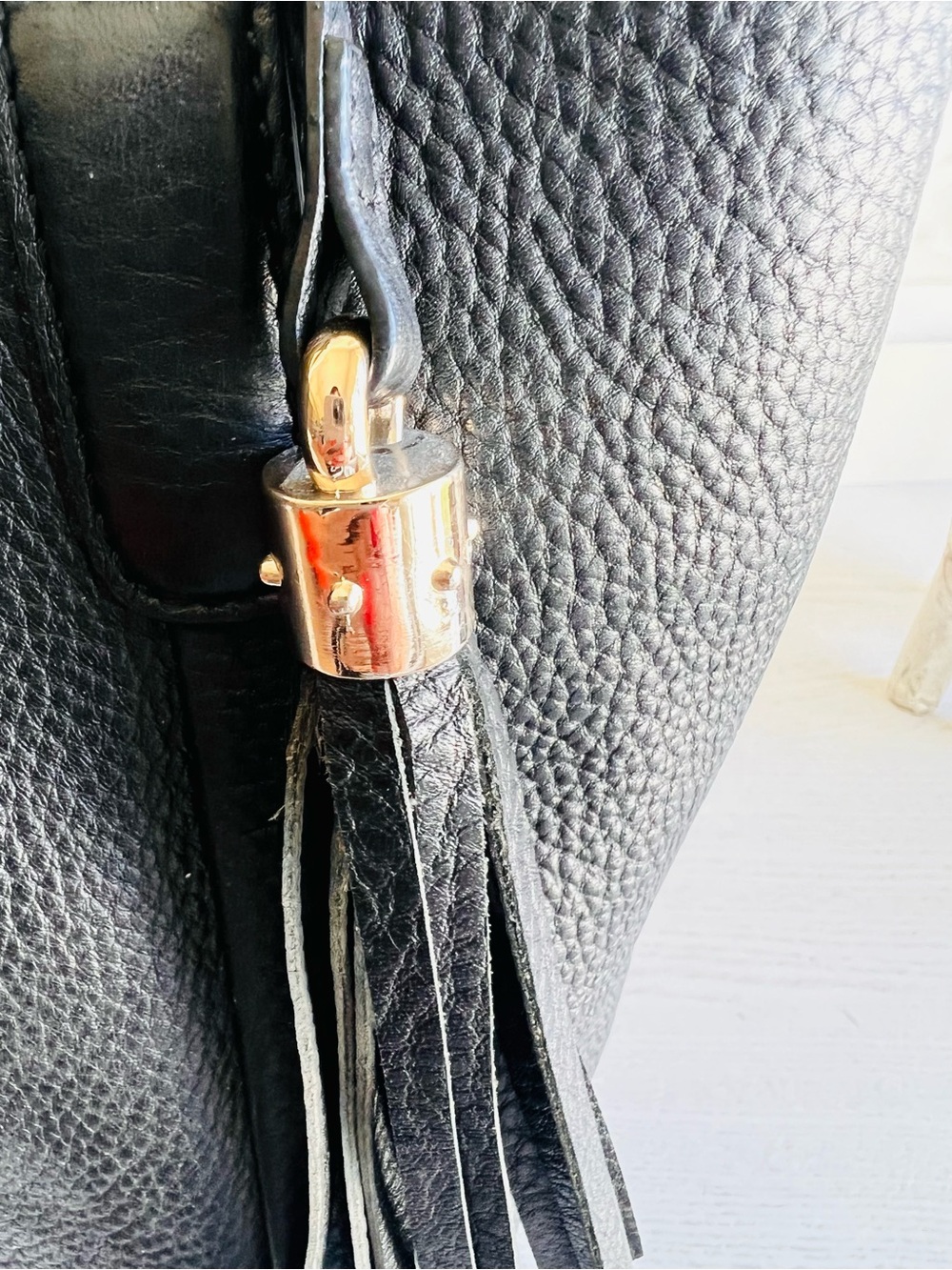 Black Leather Shoulder Bag with Tassels- G Logo - Picture 2 of 13